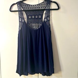 Rue 21 Navy Racerback Lace Flowy Tank
